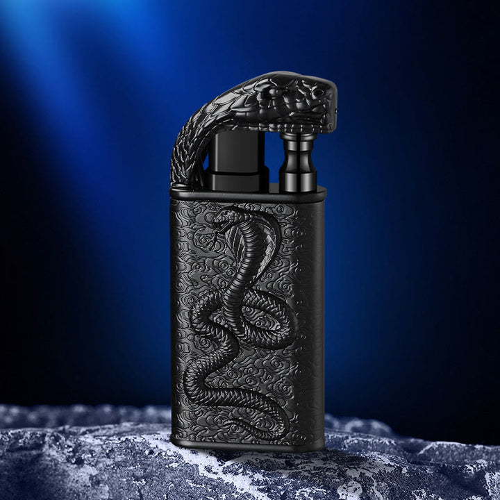 Double Flame Embossed Wild Crocodile Refillable Butane Lighter - Black - Single Side Engraving - image 5