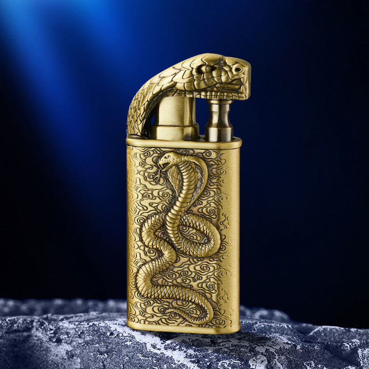 Double Flame Embossed Wild Crocodile Refillable Butane Lighter - Goldenrod - Single Side Engraving - image 8