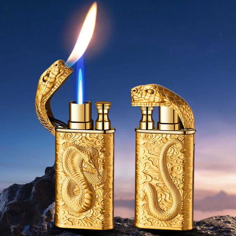 Double Flame Embossed Wild Crocodile Refillable Butane Lighter