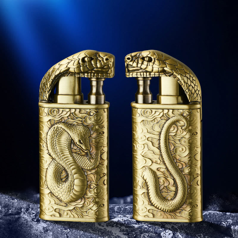 Double Flame Embossed Wild Crocodile Refillable Butane Lighter - Goldenrod - Double Sides Engraving - image 12