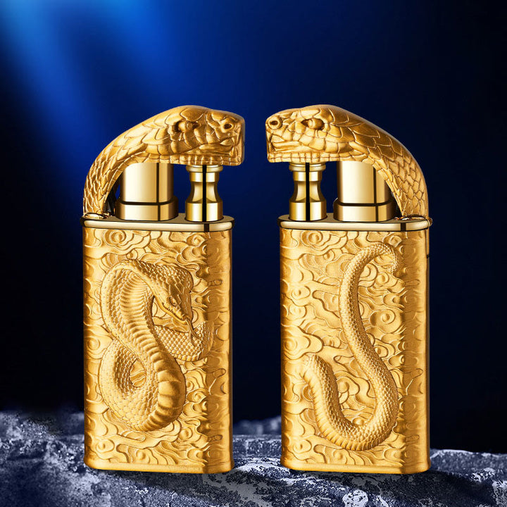 Double Flame Embossed Wild Crocodile Refillable Butane Lighter - Dark Gold - Double Sides Engraving - image 11