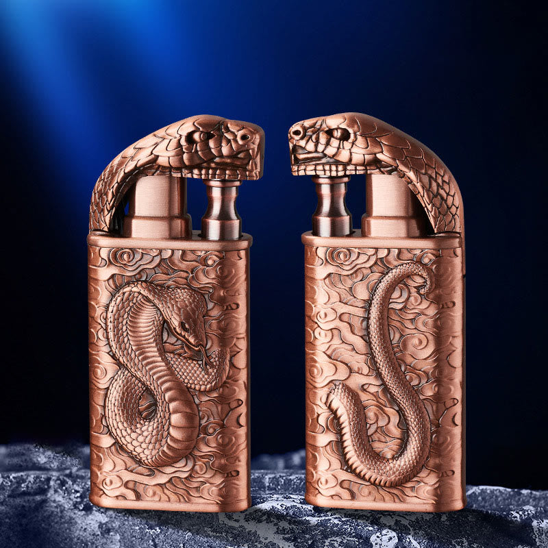Double Flame Embossed Wild Crocodile Refillable Butane Lighter - Copper - Double Sides Engraving - image 10