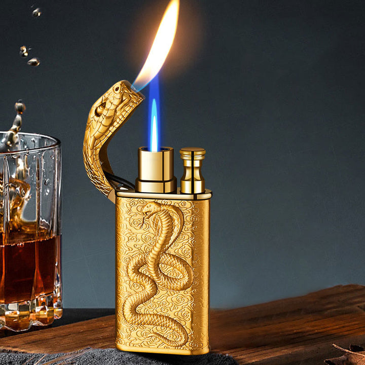 Double Flame Embossed Wild Crocodile Refillable Butane Lighter - Dark Gold - Single Side Engraving - image 0