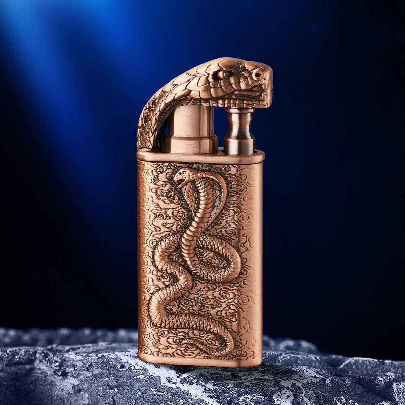 Double Flame Embossed Wild Crocodile Refillable Butane Lighter - Copper - Single Side Engraving - image 6