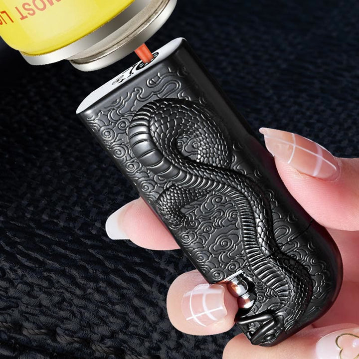 Double Flame Embossed Serpent King Refillable Butane Lighter