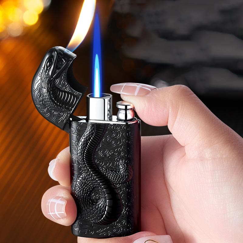Double Flame Embossed Serpent King Refillable Butane Lighter - image 1