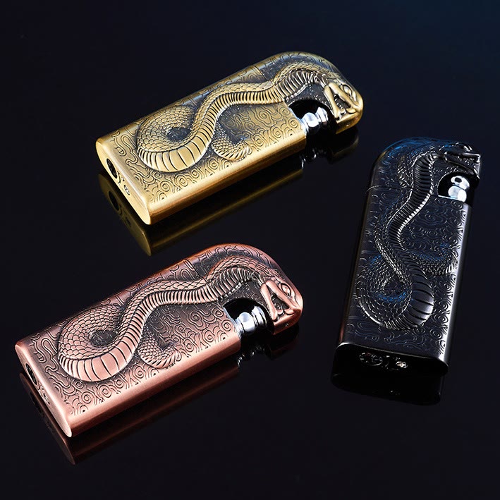 Double Flame Embossed Serpent King Refillable Butane Lighter - image 4