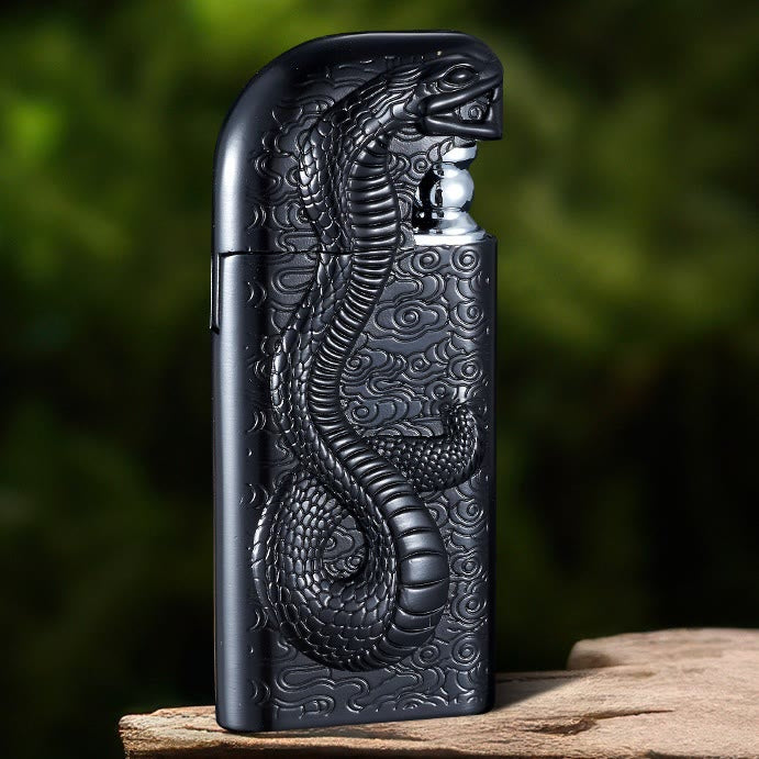 Double Flame Embossed Serpent King Refillable Butane Lighter