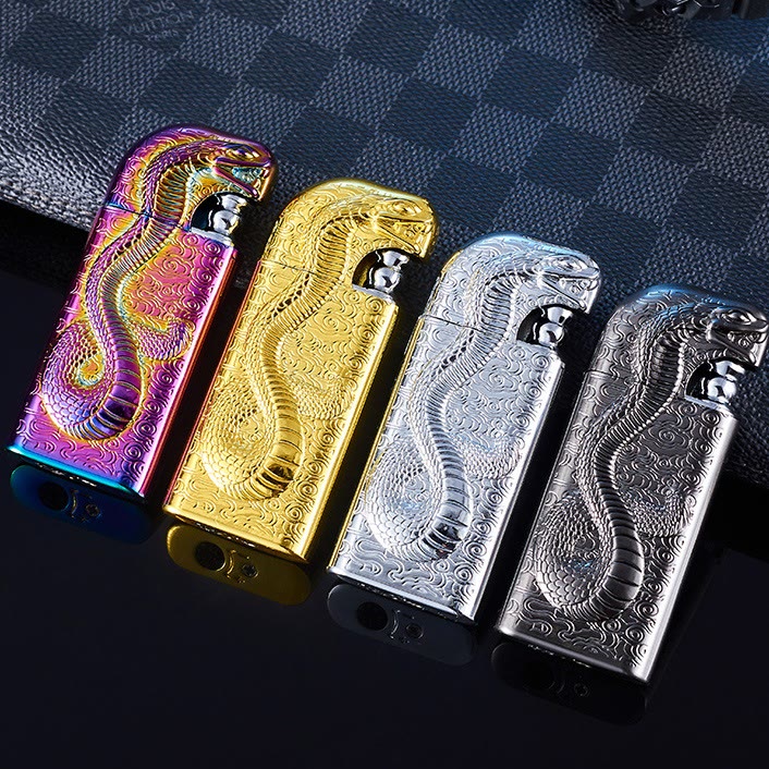 Double Flame Embossed Serpent King Refillable Butane Lighter - image 13