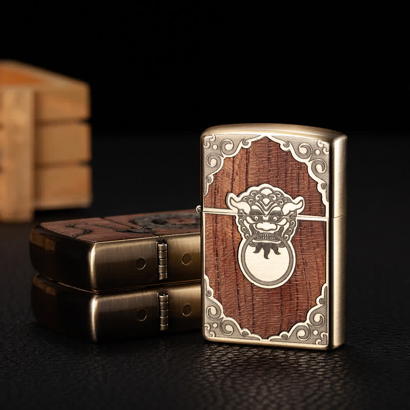 Retro Carved Pattern Wooden Shell Refillable Kerosene Lighter - Style #3 - image 10