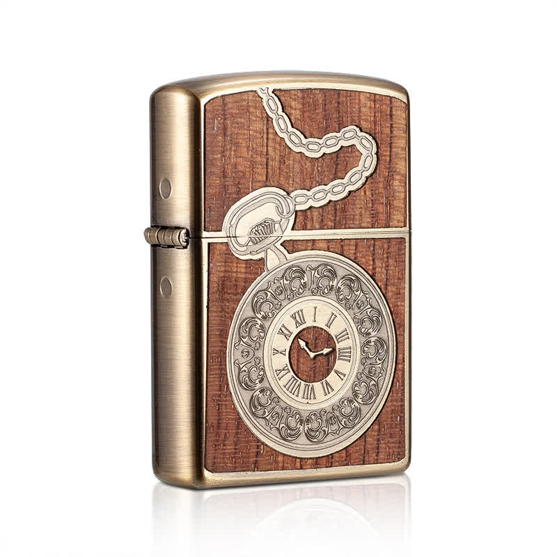 Retro Carved Pattern Wooden Shell Refillable Kerosene Lighter - Style #1 - image 2
