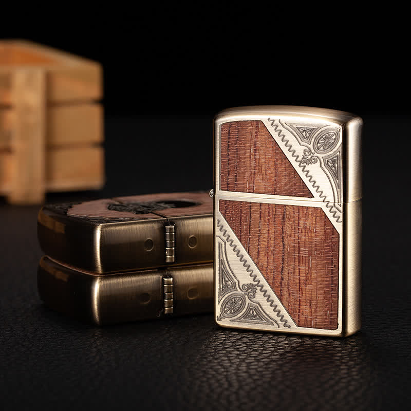 Retro Carved Pattern Wooden Shell Refillable Kerosene Lighter - Style #2 - image 9