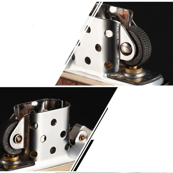Retro Carved Pattern Wooden Shell Refillable Kerosene Lighter - image 8