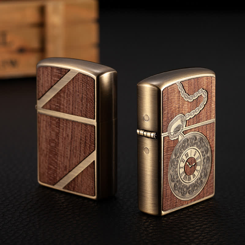 Retro Carved Pattern Wooden Shell Refillable Kerosene Lighter - image 4
