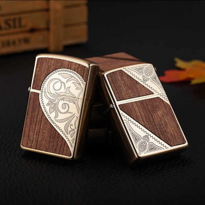 Retro Carved Pattern Wooden Shell Refillable Kerosene Lighter - image 5