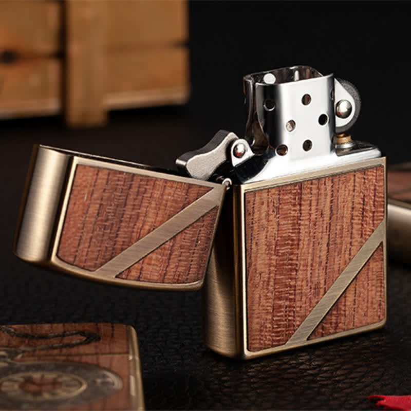 Retro Carved Pattern Wooden Shell Refillable Kerosene Lighter - image 6