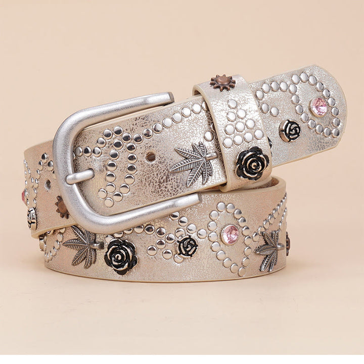 Women's Western Cowgirl Rivet Pin Buckle Belt - Gold - 42 - image 7