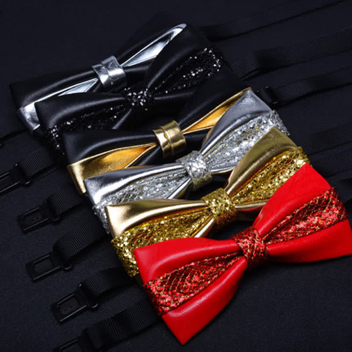 Men's Wedding Party Double Layered Faux Leather Bow Tie