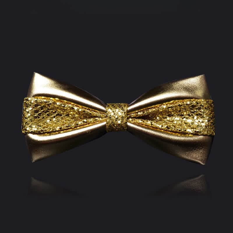 Men's Wedding Party Double Layered Faux Leather Bow Tie - image 1