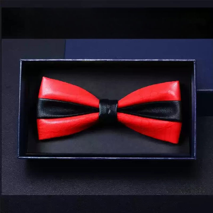 Men's Wedding Party Double Layered Faux Leather Bow Tie - Red & Black - image 10