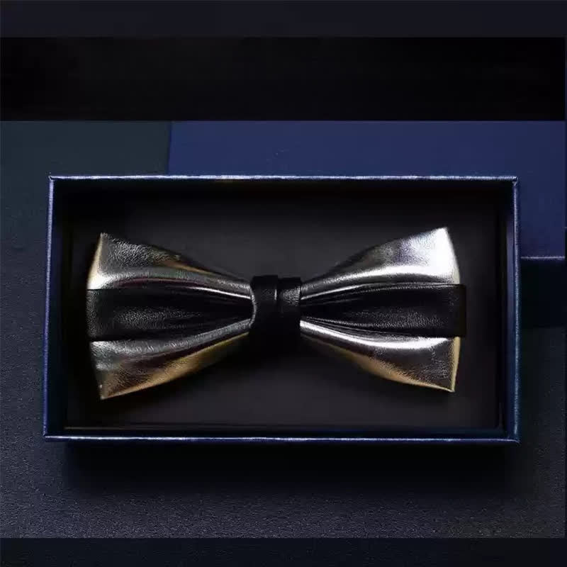 Men's Wedding Party Double Layered Faux Leather Bow Tie - Silver & Black - image 11