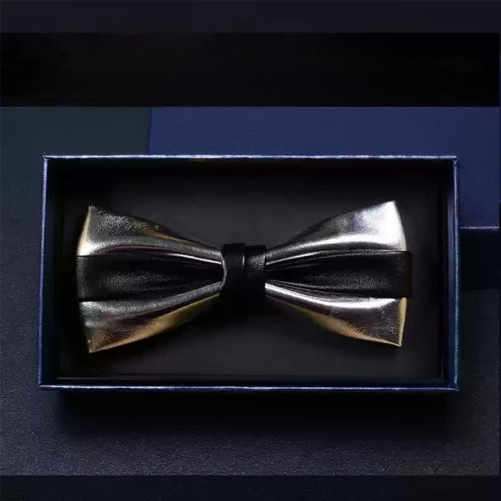 Men's Wedding Party Double Layered Faux Leather Bow Tie - Silver & Black - image 11