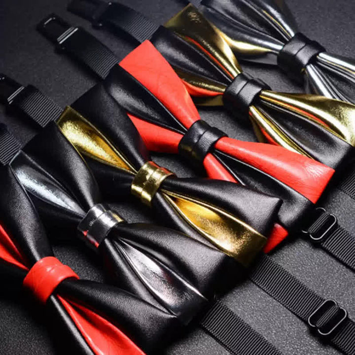 Men's Wedding Party Double Layered Faux Leather Bow Tie - image 0