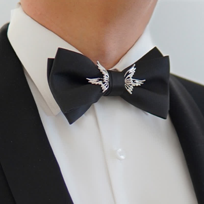 Men's Silver Flying Wings Elegant Black Bow Tie - image 2
