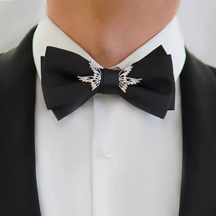 Men's Silver Flying Wings Elegant Black Bow Tie - image 1