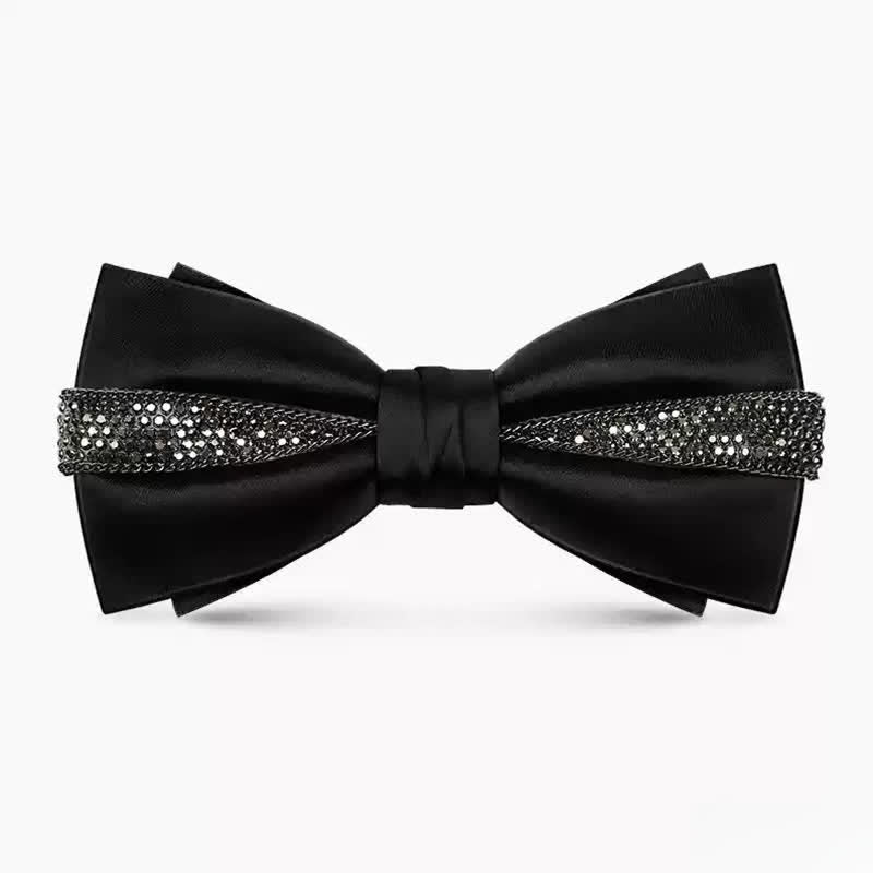Men's Luxurious Sparkling Rhinestone Metal Chain Bow Tie