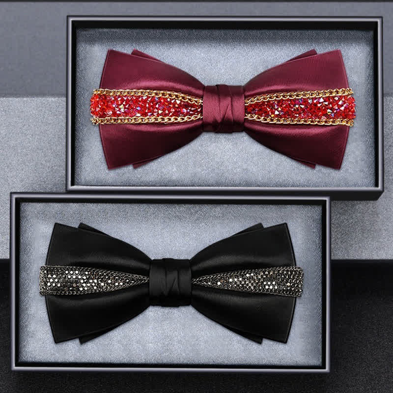 Men's Luxurious Sparkling Rhinestone Metal Chain Bow Tie