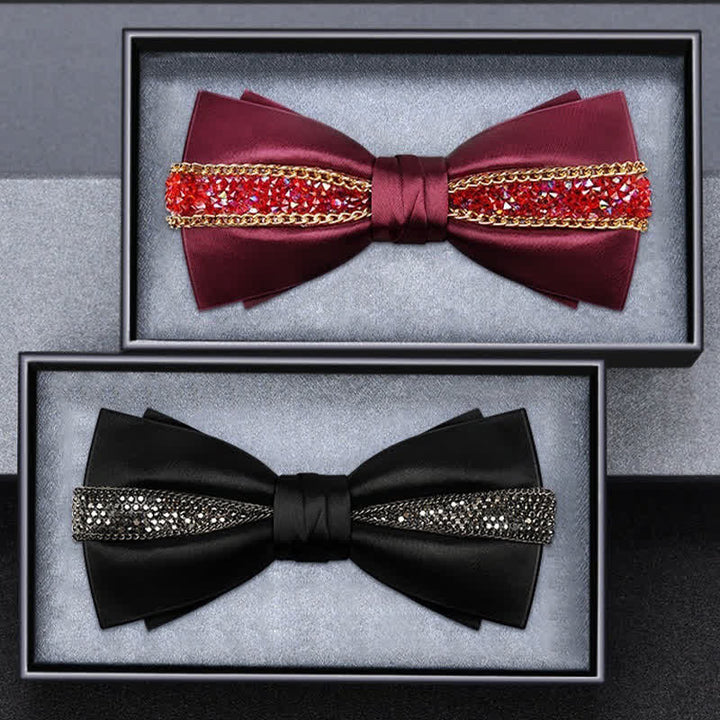 Men's Luxurious Sparkling Rhinestone Metal Chain Bow Tie
