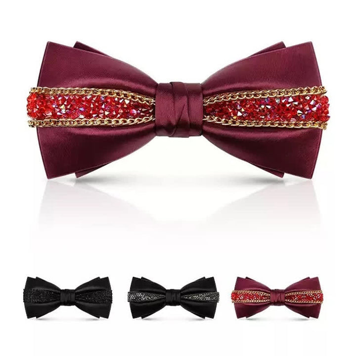 Men's Luxurious Sparkling Rhinestone Metal Chain Bow Tie - image 4