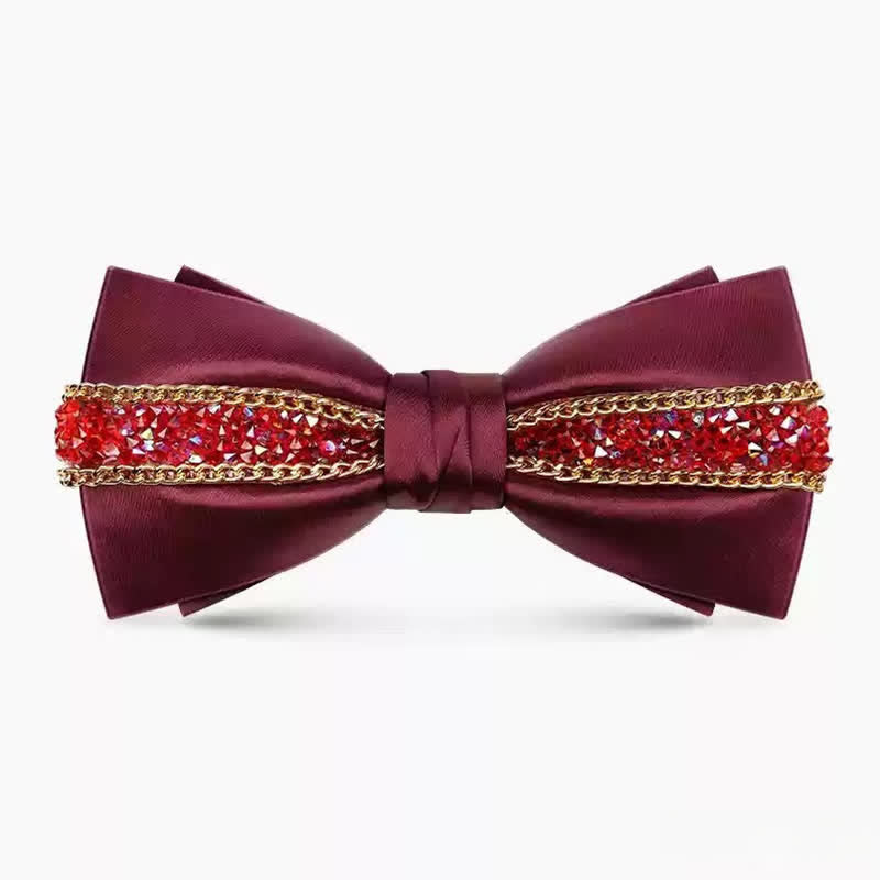 Men's Luxurious Sparkling Rhinestone Metal Chain Bow Tie - Red - image 0