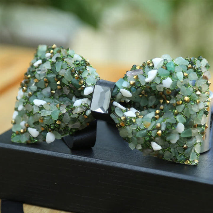 Men's Multicolor Stone Crystal Clastic Enchases Bow Tie