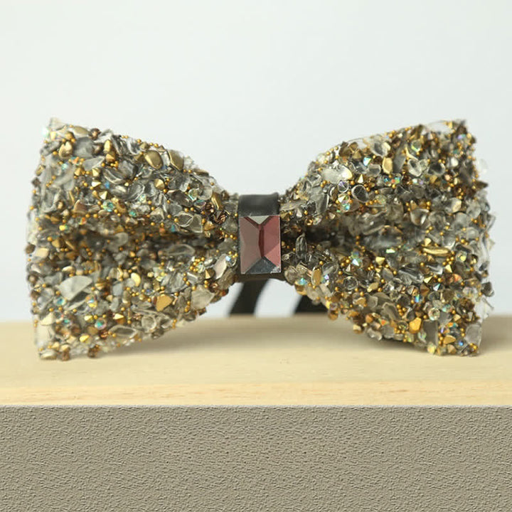 Men's Multicolor Stone Crystal Clastic Enchases Bow Tie