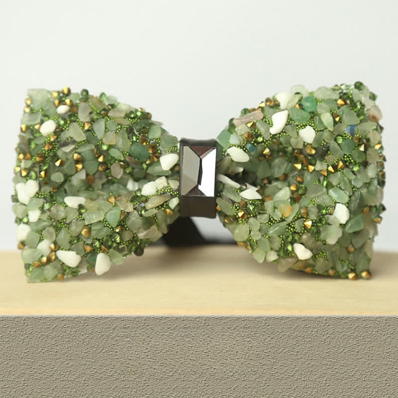 Men's Multicolor Stone Crystal Clastic Enchases Bow Tie