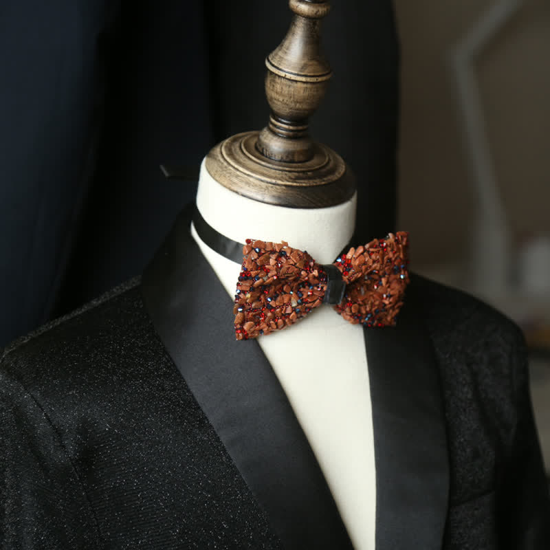Men's Multicolor Stone Crystal Clastic Enchases Bow Tie