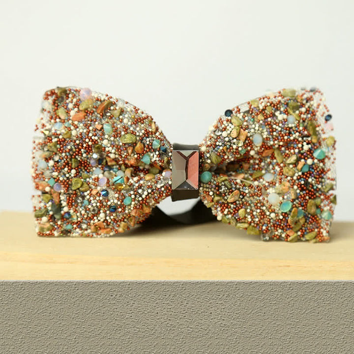 Men's Multicolor Stone Crystal Clastic Enchases Bow Tie