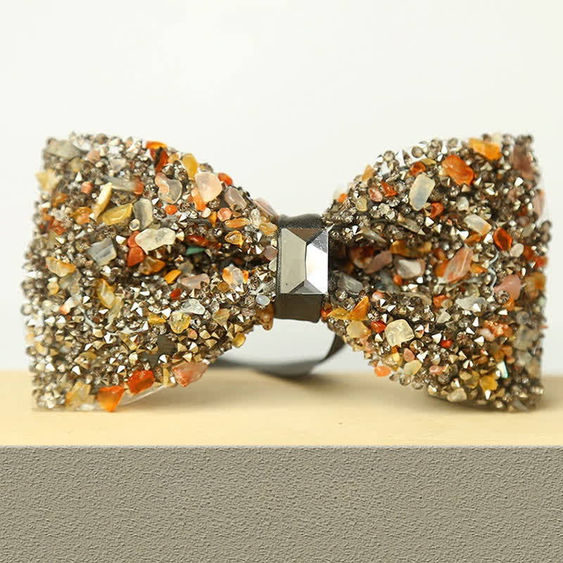 Men's Multicolor Stone Crystal Clastic Enchases Bow Tie