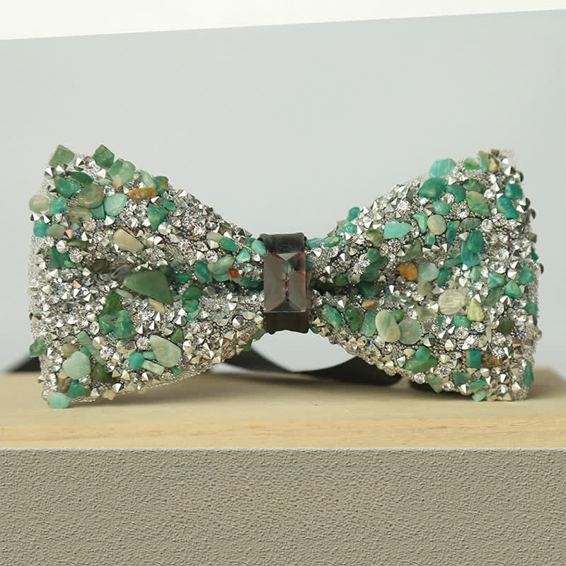 Men's Multicolor Stone Crystal Clastic Enchases Bow Tie