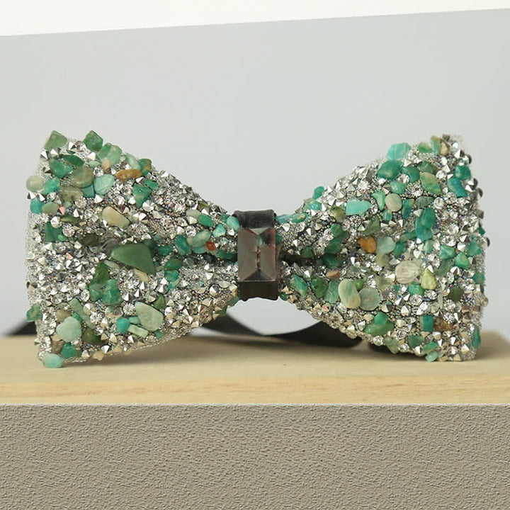 Men's Multicolor Stone Crystal Clastic Enchases Bow Tie
