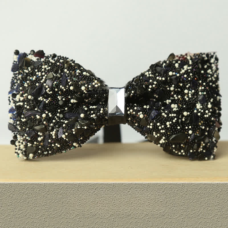 Men's Multicolor Stone Crystal Clastic Enchases Bow Tie