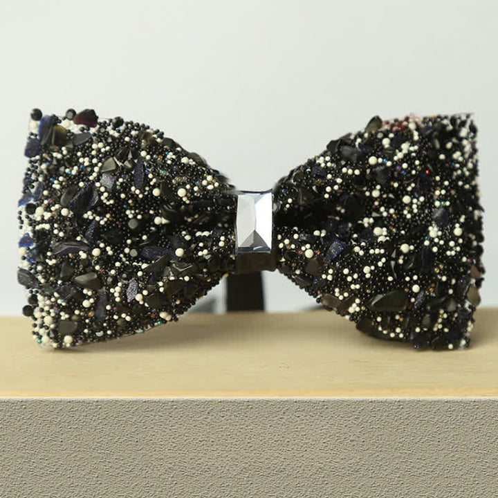 Men's Multicolor Stone Crystal Clastic Enchases Bow Tie