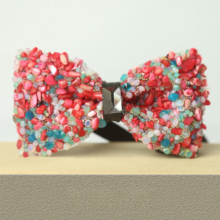 Men's Multicolor Stone Crystal Clastic Enchases Bow Tie