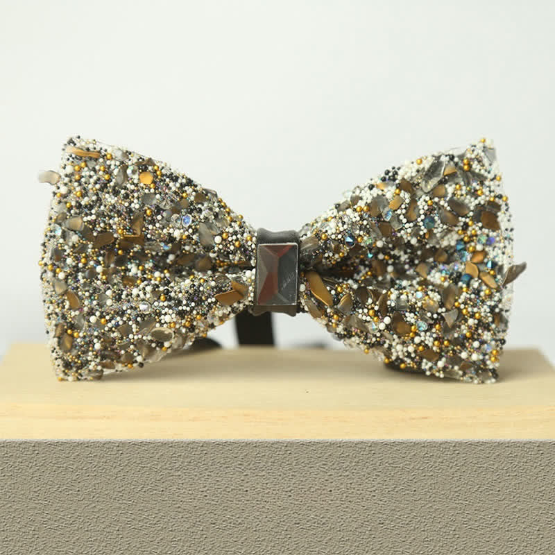 Men's Multicolor Stone Crystal Clastic Enchases Bow Tie