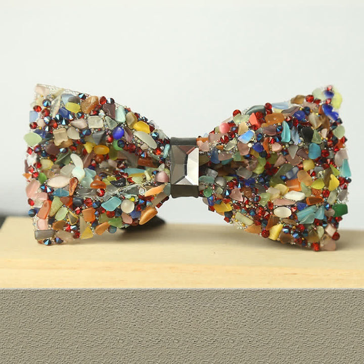 Men's Multicolor Stone Crystal Clastic Enchases Bow Tie