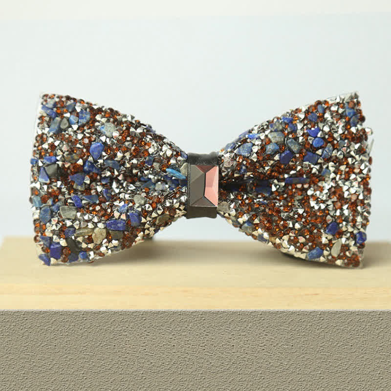 Men's Multicolor Stone Crystal Clastic Enchases Bow Tie