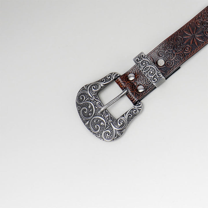 Women's Western Cowgirl Embossed Floral Brown Leather Belt - image 3