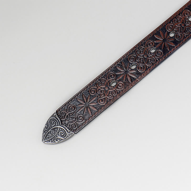 Women's Western Cowgirl Embossed Floral Brown Leather Belt - image 4